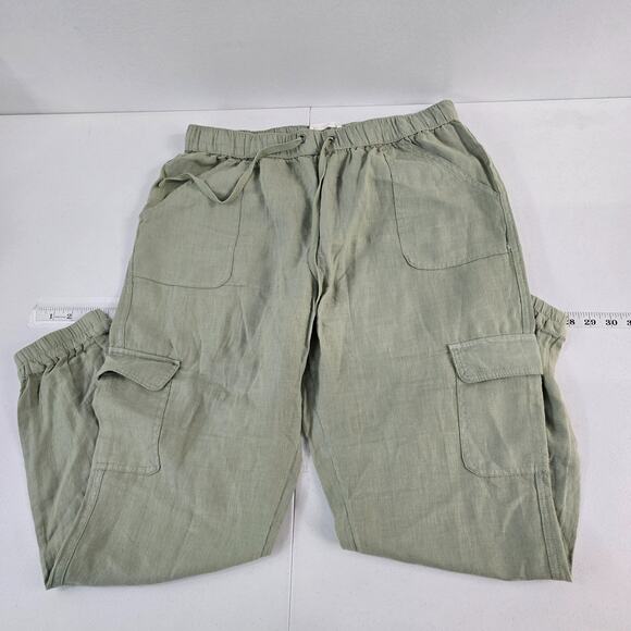 Nicole Miller Women's Linen Cargo Jogger Pants Sage Green L 6143‎ - Picture 1 of 9